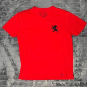 Express Mens Red V-Neck T-Shirt Short‎ Sleeve Embroidered Lion Logo Size L 4923